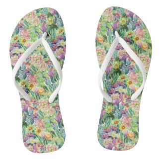 Tongs Motif d'aquarelle en fleurs exotiques