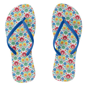 Tongs Motif d'art folklorique du coeur floral