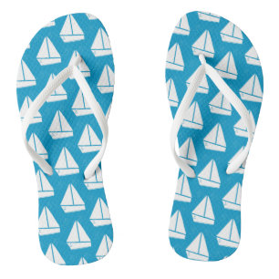 Tongs Motif de bateau à voile bleu clair