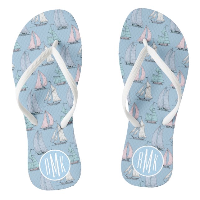 Tongs Motif de bateau à voile| Monogramme (Semelle)