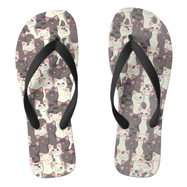 Tongs Motif de chats blancs et gris (Semelle)