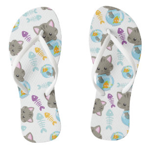 Tongs Motif De Chats, Chats Mignons, Chatons, Poisson