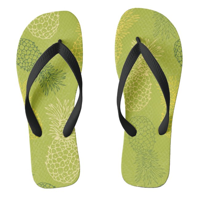 Tongs Motif de contour de l'ananas sur vert (Semelle)