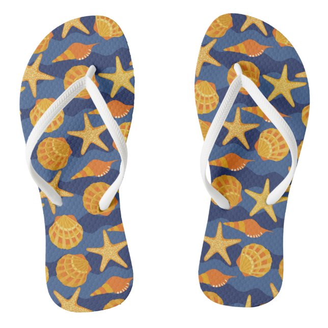 Tongs Motif De Coquillages Bleu Et Orange (Semelle)