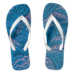 Tongs Motif De Corail Bleu Et Rose