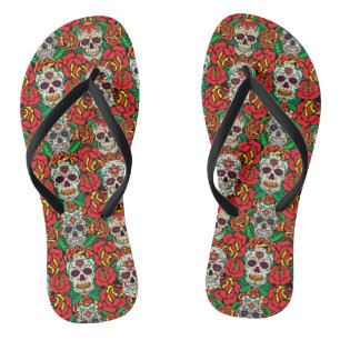 Tongs Motif de crânes floraux