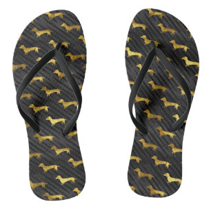 Tongs Motif de Dachshund noir et or