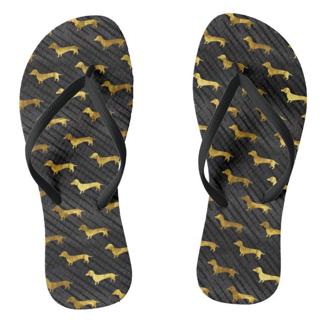Tongs Motif de Dachshund noir et or (Semelle)