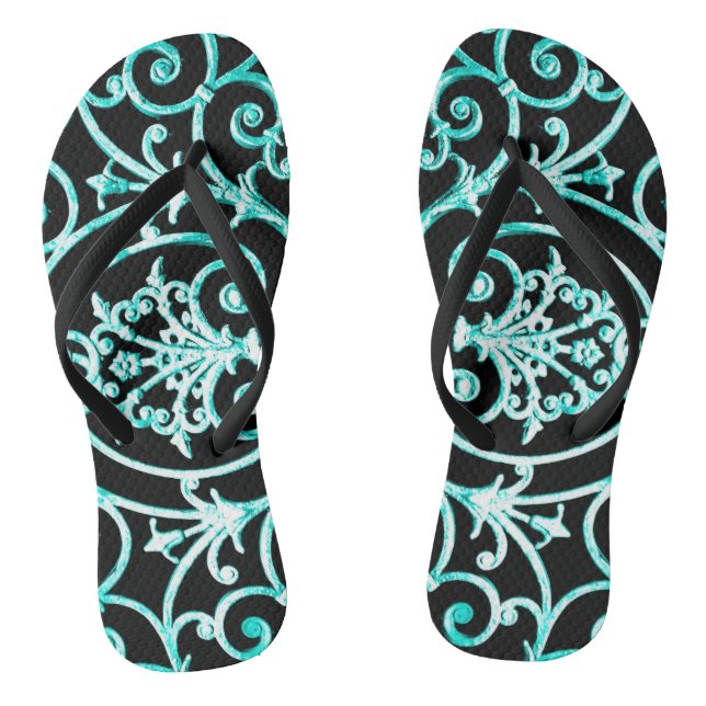 Tongs Motif de défilement du Verdigris et du noir (Semelle)