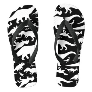 Tongs Motif de dinosaures noir et blanc