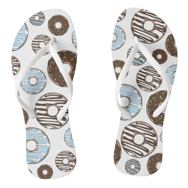 Tongs Motif De Donuts, Donuts Bleus, Donuts Brown (Semelle)