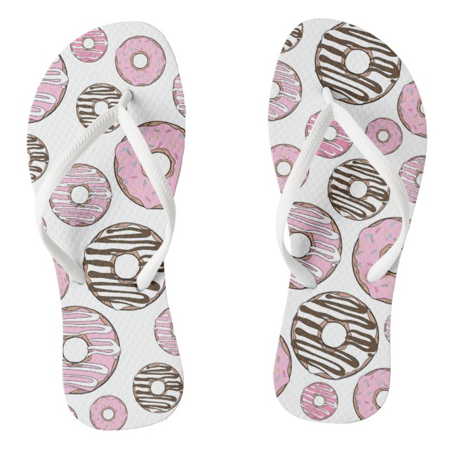 Tongs Motif De Donuts, Donuts Roses, Donuts Blancs (Semelle)