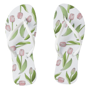 Tongs Motif de fleur de tulipe rose moderne