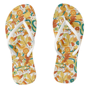 Tongs Motif de fleurs de champignons Super rétro