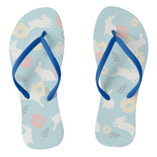 Tongs Motif de fleurs de lapins mignons