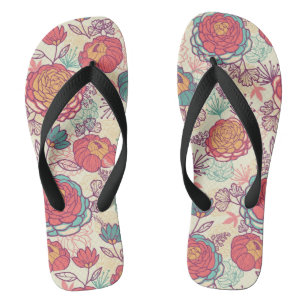 Tongs Motif de fleurs et de feuille de pivoine