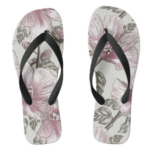 Tongs Motif de fleurs rose amorti de ketmie