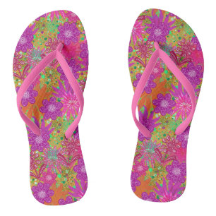 Tongs Motif de fleurs rose tropicale
