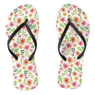 Tongs Motif de fleurs roses à l'aquarelle