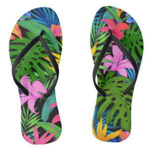 Tongs Motif de fleurs tropicales hawaïennes