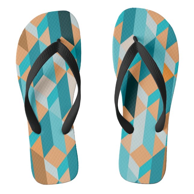 Tongs Motif De Formes Turquoises Et Oranges (Semelle)