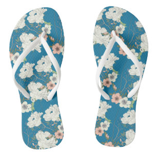 Tongs Motif de jardin floral blanc