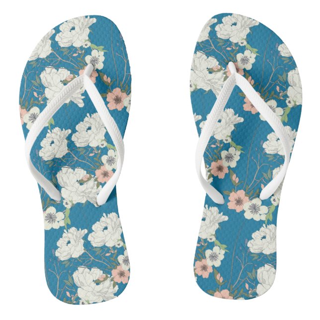 Tongs Motif de jardin floral blanc (Semelle)