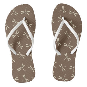 Tongs Motif de libellules japonaises, crème et Taupe Tan