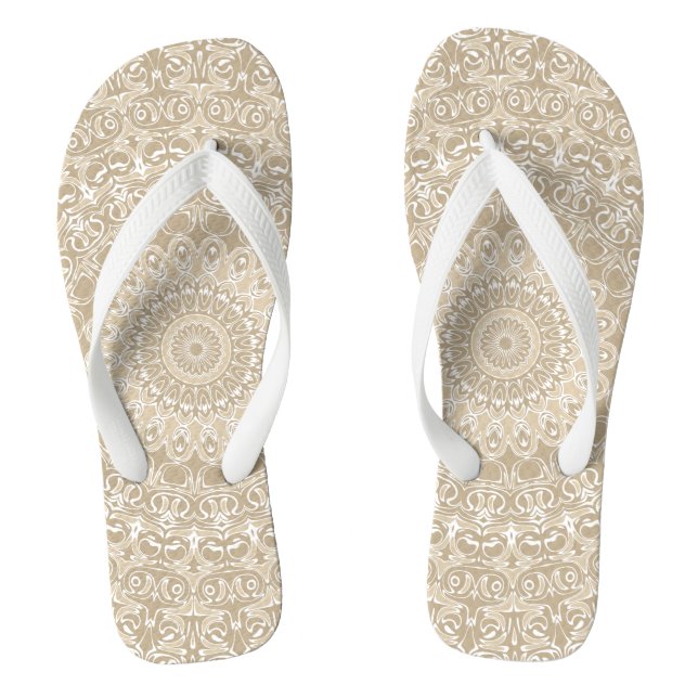 Tongs Motif de mandala d'ornement kaki et blanc (Semelle)