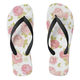Tongs Motif de papier peint d'élégance des roses roses