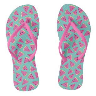 Tongs Motif de pastèque d'été rose tropical