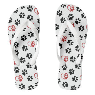 Tongs Motif de pattes, pattes noires, pattes rouges, cœu