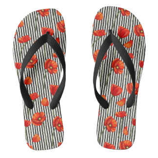 Tongs Motif de pavots et rayures
