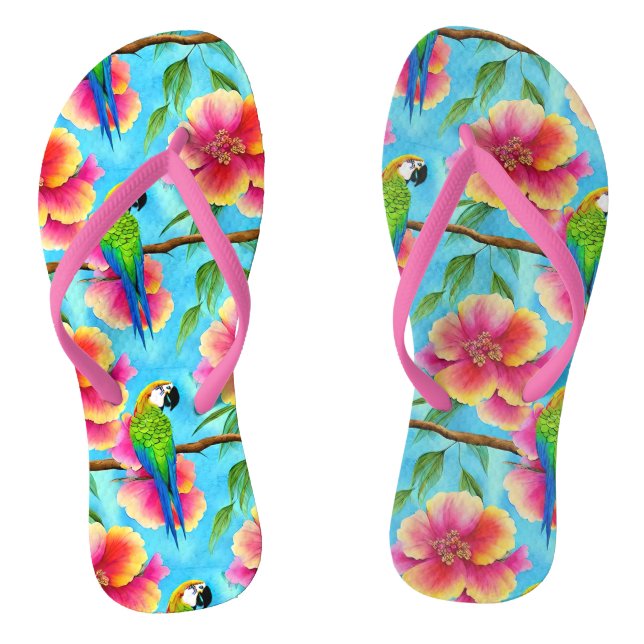 Tongs Motif de perroquet et de fleurs tropicales (Semelle)