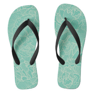 Tongs Motif de pivoine de turquoise