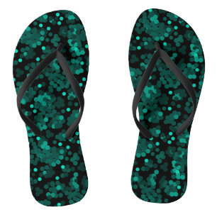 Tongs Motif de pois vert turquoise sur fond noir