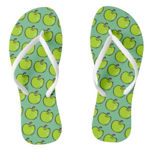 Tongs Motif de pomme vert de dessin