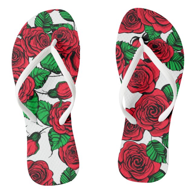 Tongs Motif de roses rouges (Semelle)