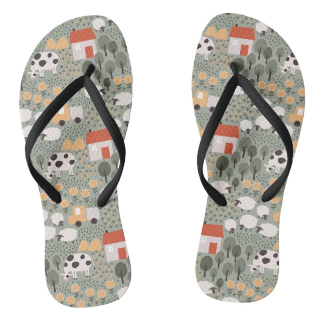Tongs Motif de scène de ferme mignonne (Semelle)