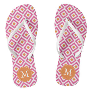 Tongs Motif de Tangérine rose Ikat Monogramme