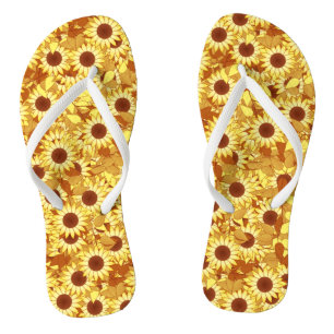 Tongs Motif de tournesol - or, jaune et marron