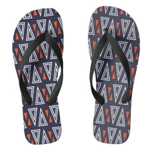 Tongs Motif de triangles géométriques bleu foncé et roug