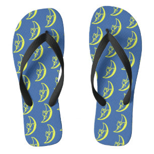 Tongs Motif de visage de lune jaune bleu