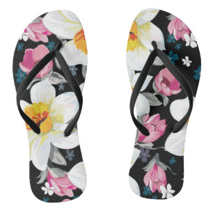 Tongs Motif d'élégance avec des fleurs de narcisse