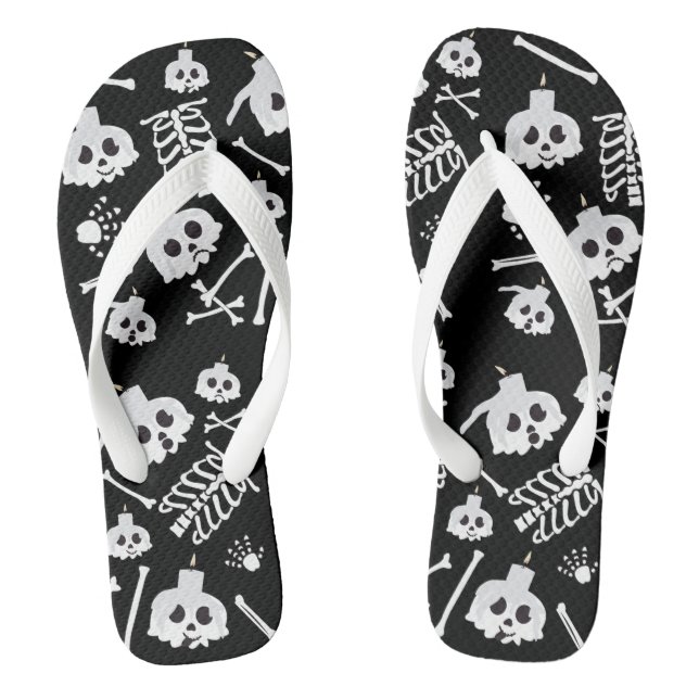 Tongs Motif des os crâniens de squelette d'Halloween (Semelle)
