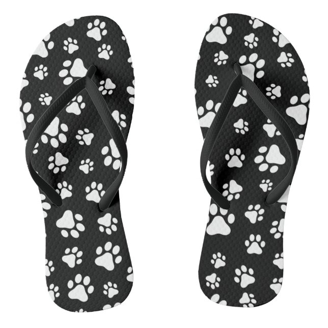 Tongs Motif des pattes, Empreintes de pattes, noir et bl (Semelle)