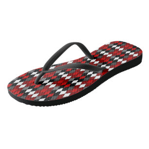 Tongs motif diamant rouge, noir, blanc et gris