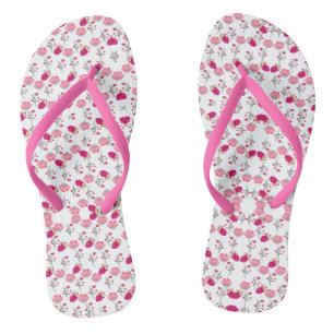 Tongs Motif d'impression floral rose et rouge élégant