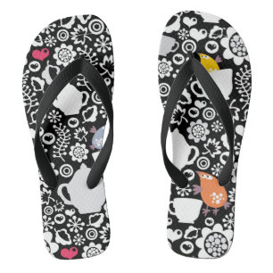 Tongs Motif d'oiseaux et de tasses