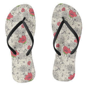 Tongs Motif du jardin de fleurs de pavot